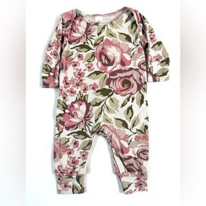 TESA BABE Baby Girls' Cabbage Rose 100% Cotton Long Sleeve Jumpsuit Size 6-12M